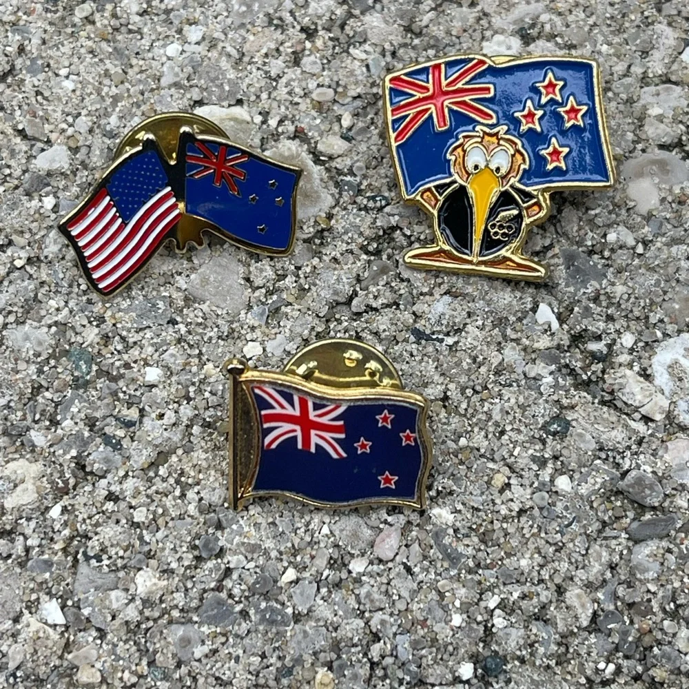 Lot of 3 New Zealand Kiwi Flag Lapel Brooch Pins